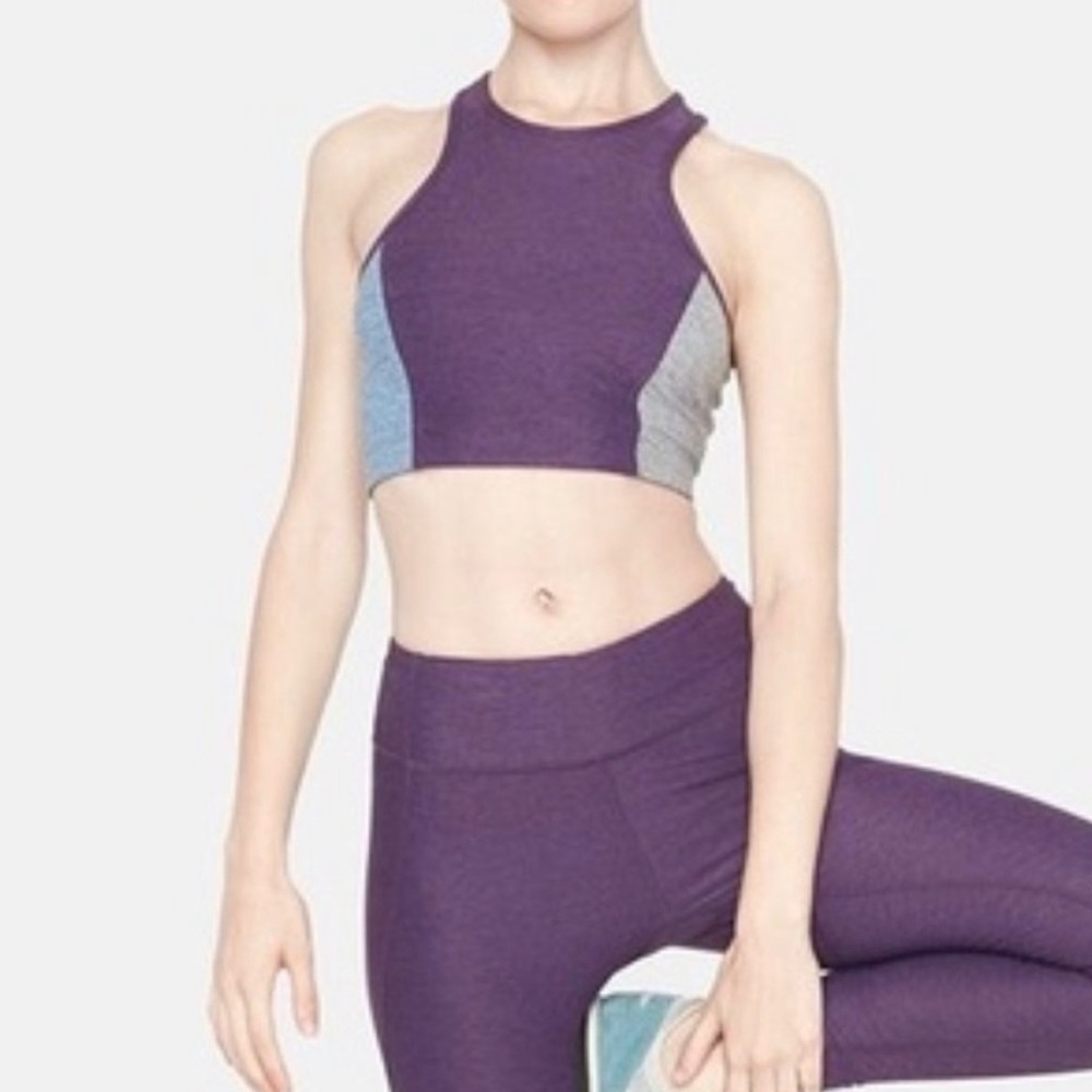 Outdoor Voices Athena Tri Tone Purple Crop Top Longline Sports Bra